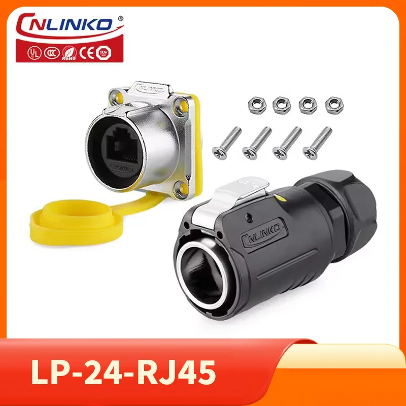 Cnlinko LP24 Plastic M24 Waterproof Ethernet 8pin Cat5e RJ45 Signal Connector Plug Receptacle for Network Telecom LED Billboard