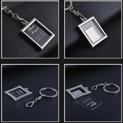 Llaveros de acero inoxidable a la moda, marco de foto transparente, estilo de llavero, 3,8x3,8 cm, 1 unidad