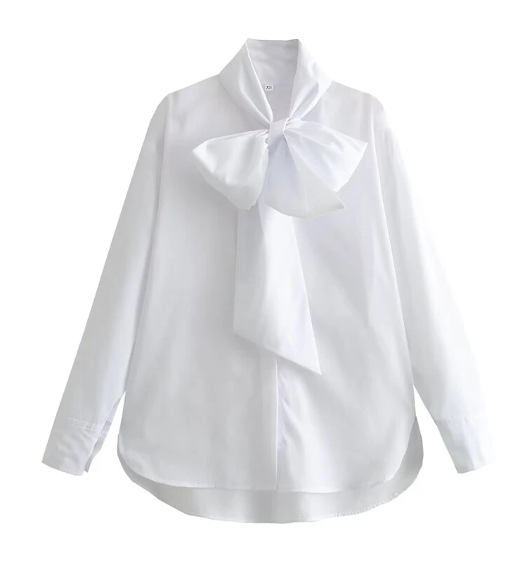 

Ele Winter Women's irt Slimming Versatile Silk Twill with Knot Design Straight Cut Long Sve Stand Length
