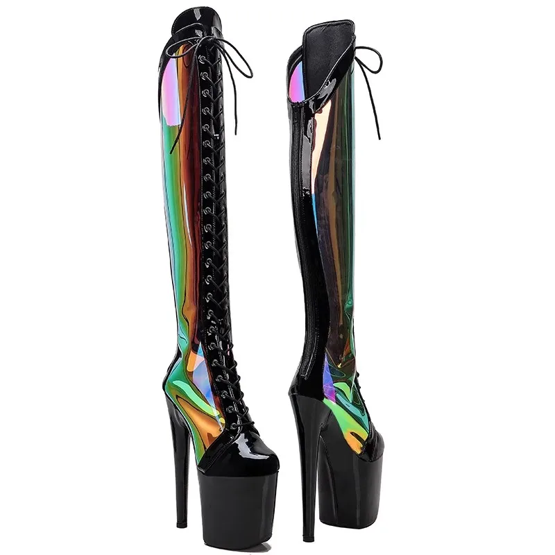 Lace Up Sexy Model Shows PU Upper 20CM/8Inch Women's Platform Party High Heels Shoes Pole Dance Thigh High Boots 326