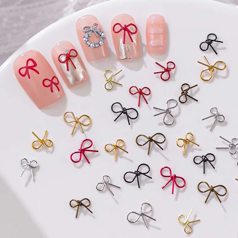 3d Nail Bow Nails Metal Charm Rhinestones Cross Gold Silver Art Decoration Twisting Parts Cute Accessories Kawaii Y2k Manicure