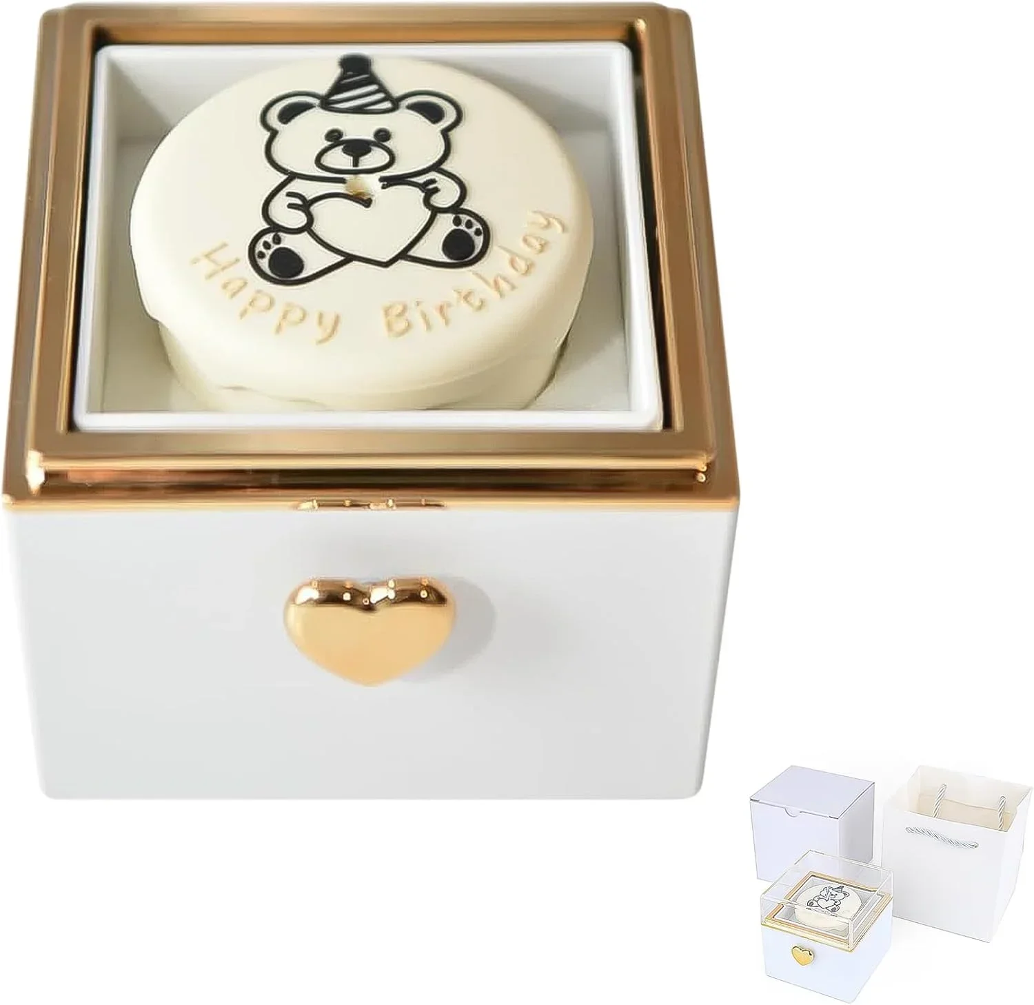 Rotating Jewelry Box, Little Bear Cake Ring Box, Pop Up Gift Box, Romantic Birthday Surprise Rotating Ring Box With Candles, Val