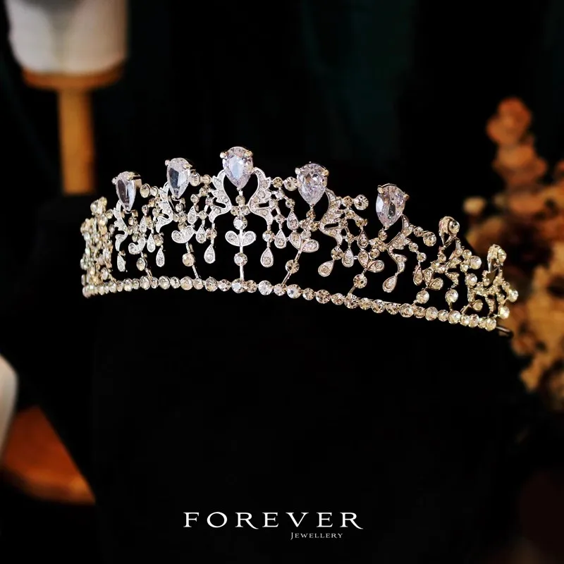 

CC Romantic Tiaras for Women Wedding Accessories Bridal Headbands Engagement Hairwear Water Drop Crown Pageant Diadems FO048