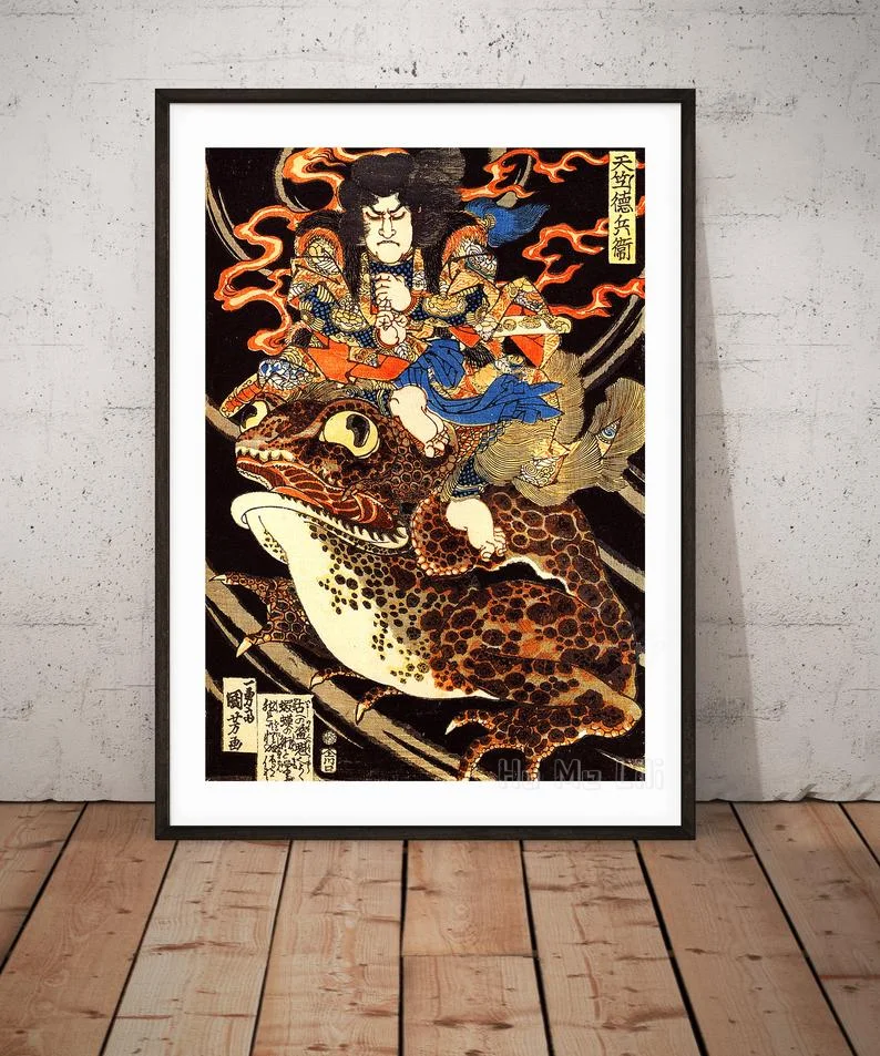 Japanese Art Giant Toad By Kuniyoshi Gokawa Adorns Wall In Oil Painting