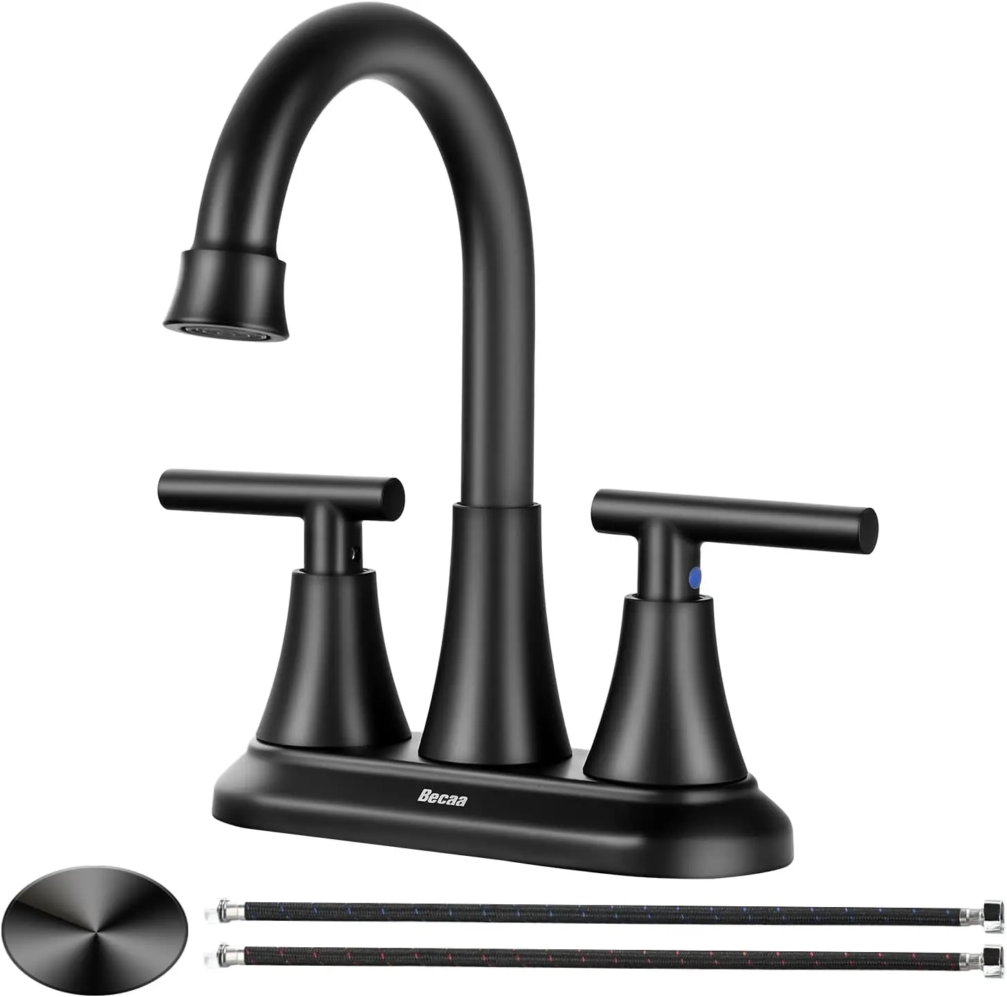 

4 Inch 2-Handle Bathroom Faucet with Pop-Up Drain, Stainless Steel, 360° Swivel Spout, Lead-Free, for Vanity Sink