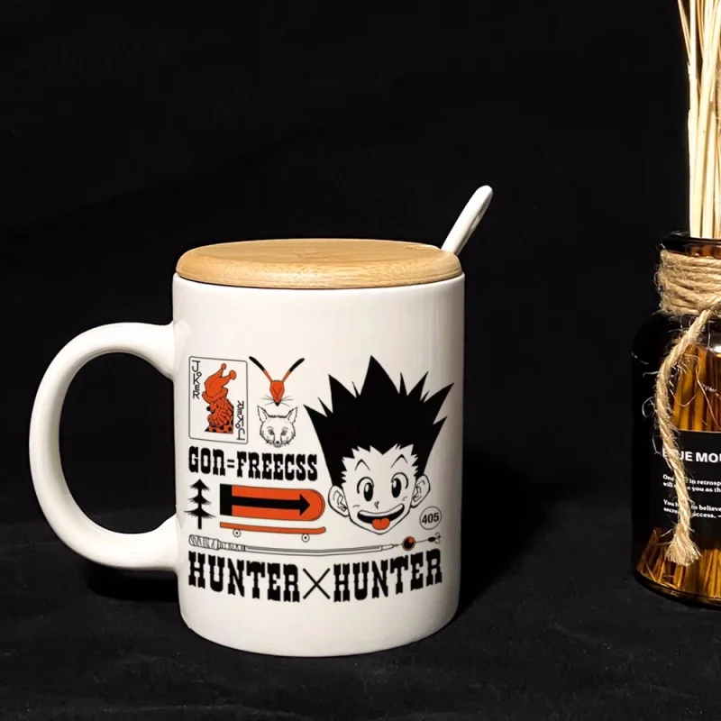 Anime Hunter×Hunter Killua Zoldyck Water Cup Ceramic Mugs Coffee With Lid Spoon Cosplay A7110