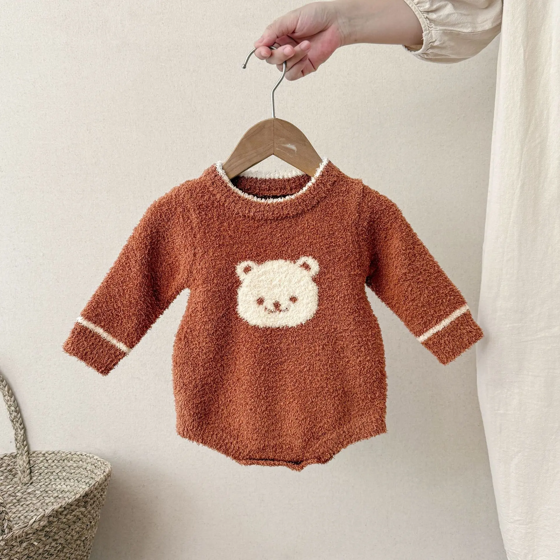 0-24M Newborn Kid Baby Boy Girl Winter Clothes Warm Baby Romper Long Sleeve Bear Print Bodysuit Thick Outfit