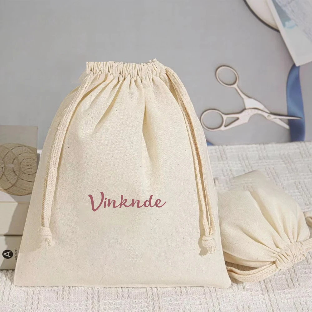 50 قطعة قماش البيج القطن الرباط أكياس الأحذية 20x25 سنتيمتر هدية الشريط الحقيبة شعار مخصص الغبار الشاش أكياس الكتان يغطي لحقائب اليد #5