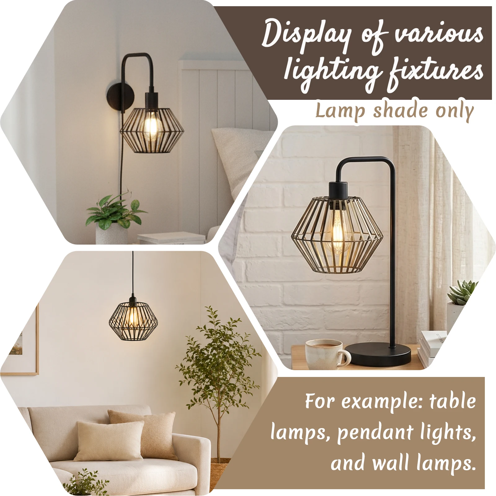 Farmhouse Chandelier Shade, Black Geometric Diamond Cage for Pendant Light E27 Decor