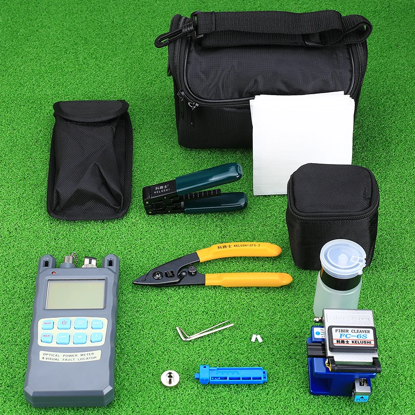 Fiber Optic Tool Kit 9pcs/set with FC-6S Fiber Cleaver All in one Optical Power Meter Wire Stripper Fiber Cable Tester Tools