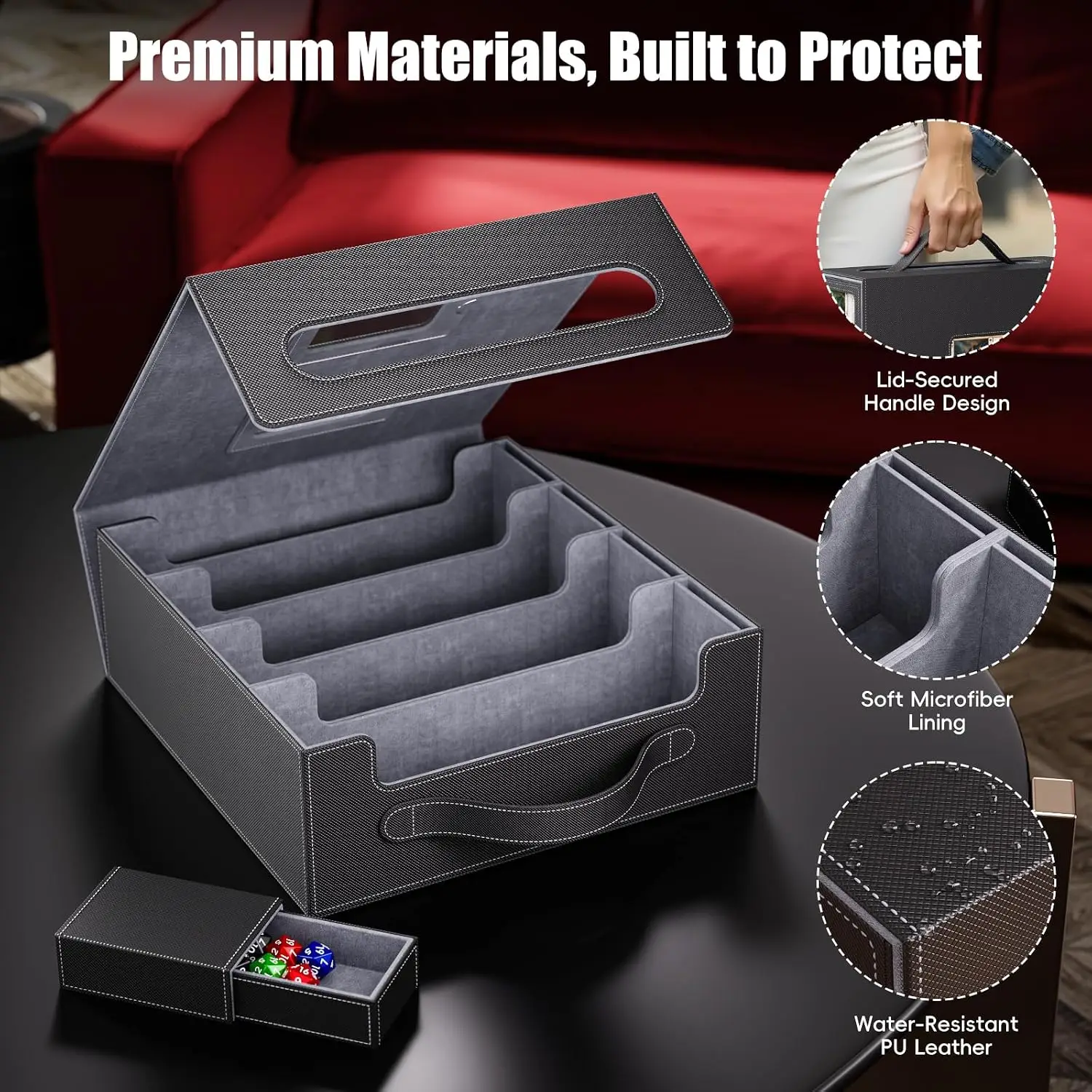 3500+ TCG card box, with commander to show. Trading card storage box with display window magnetic PU leather card storage box TC