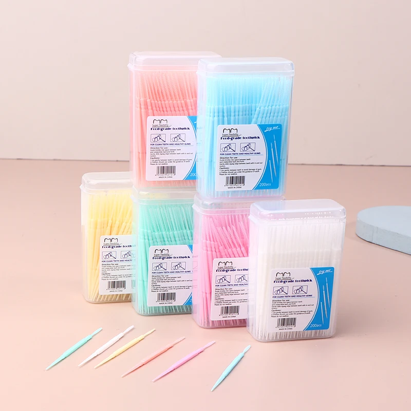 200 PCS Plastic Toothpicks Disposable Household Bulk Interdental Brush Toothpick Line