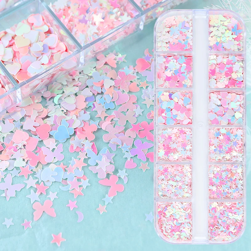 White Iridescent Glitter Epoxy Resin Filling Material Star Moon Butterfly Love Heart Sequin Filler For Jewelry Making DIY Crafts