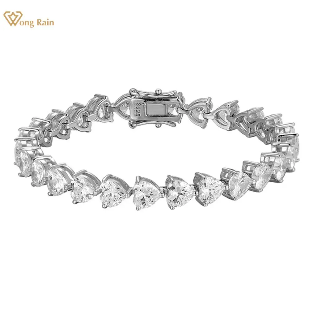 Wong Rain 925 Sterling Silver Heart Cut Created Moissanite Diamonds Gemstone Full Diamond Bracelet Bangle For Women Fine Jewelry