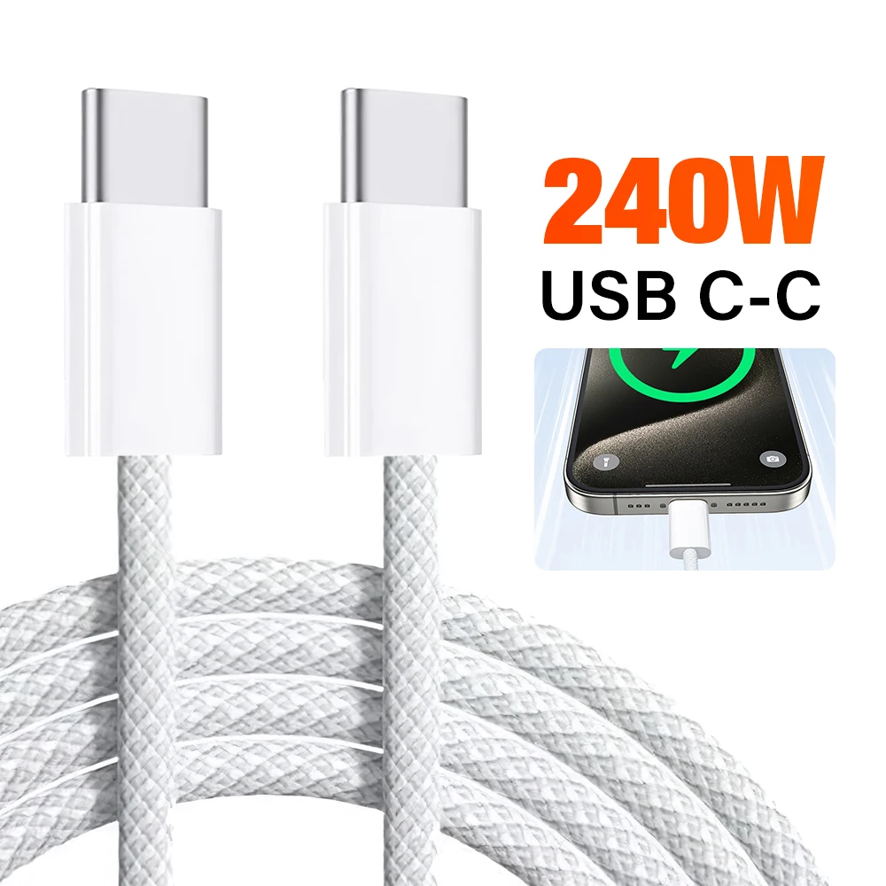 Super fast charge PD 240W USB Type C to C Cable For iPhone 16 Plus 15 Pro Max iPad Macbok Air Samsung Data Charger USBC USB-C 2M