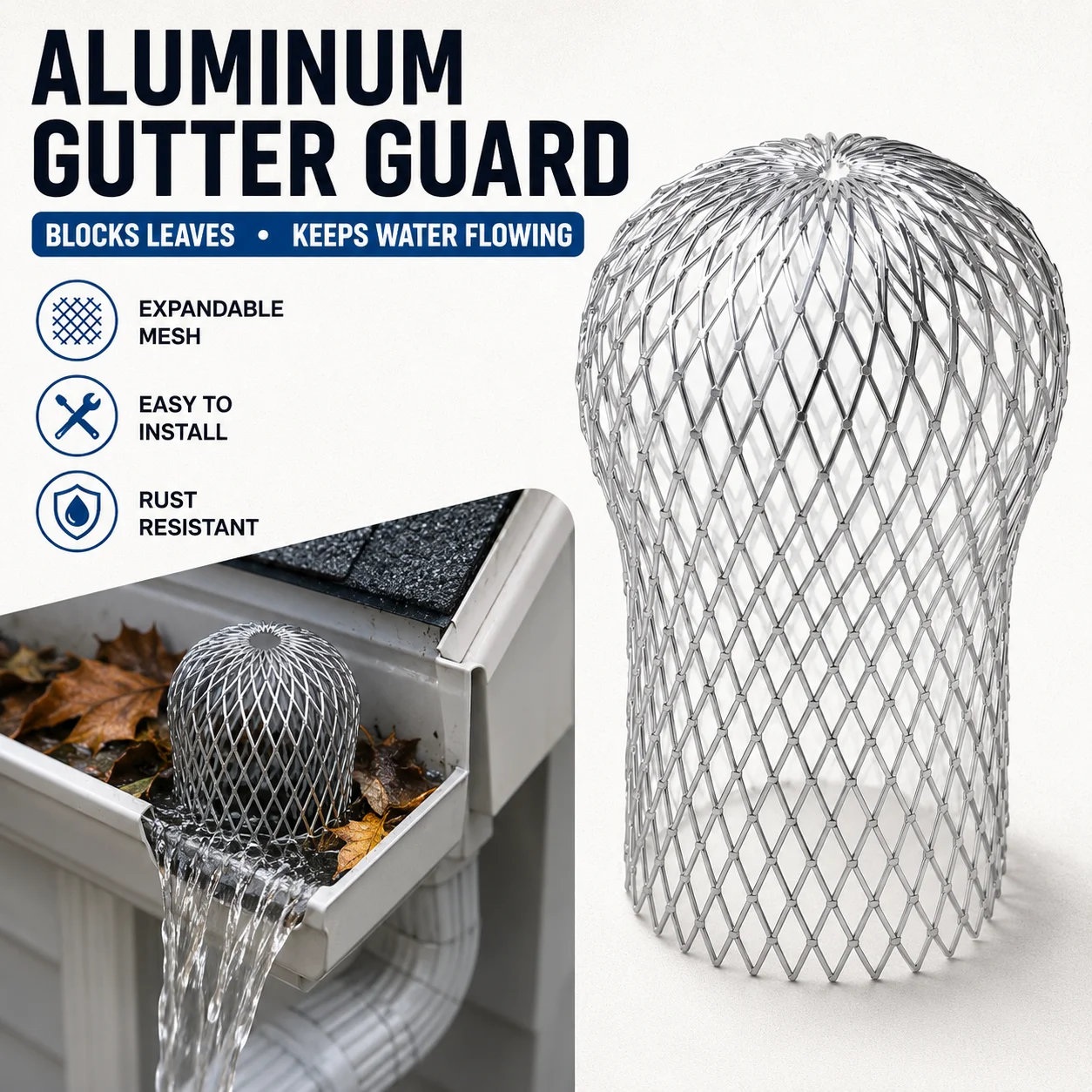 Metal Gutter Guard Mesh Roof Drain Leaf Trap Downpipe Cover for Rainwater Pipes Debris Mud Protection Outdoor Pond Use Tool Set