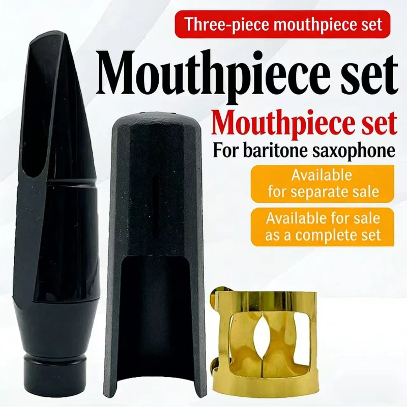 Baritone Saxophone Mouthpiece Kit Brass Ligature & Protective Cap ABS Mouthpiece for Eb Bari Sax