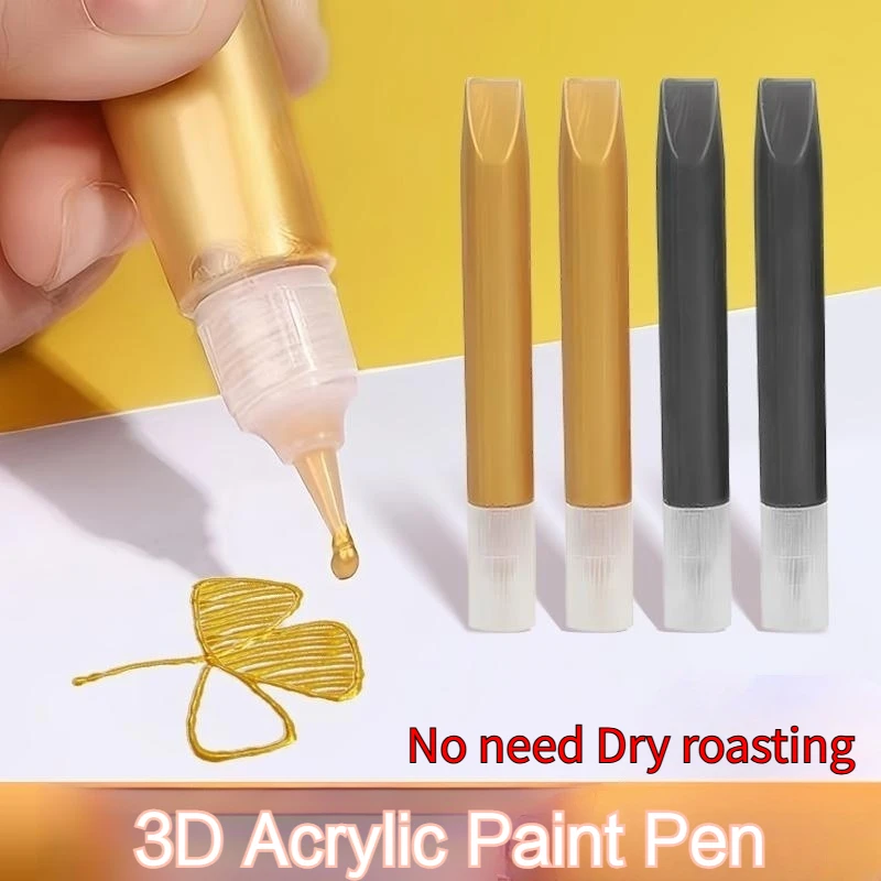 10ml Tubes Pearlescent Acrylic Tracing Pen Metallic Pigment for Glass Painting Fabric Graffiti Golden Beginners 3D Outlining Pen
