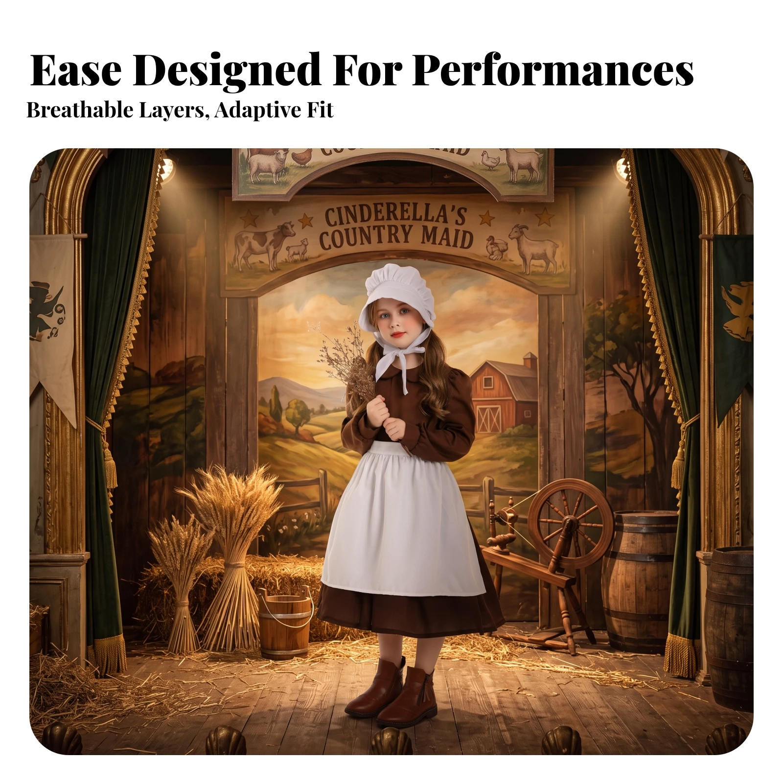 Maid Costume with Apron Cute Costume Dress with Apron Retro Delicate for Girls, School Shows