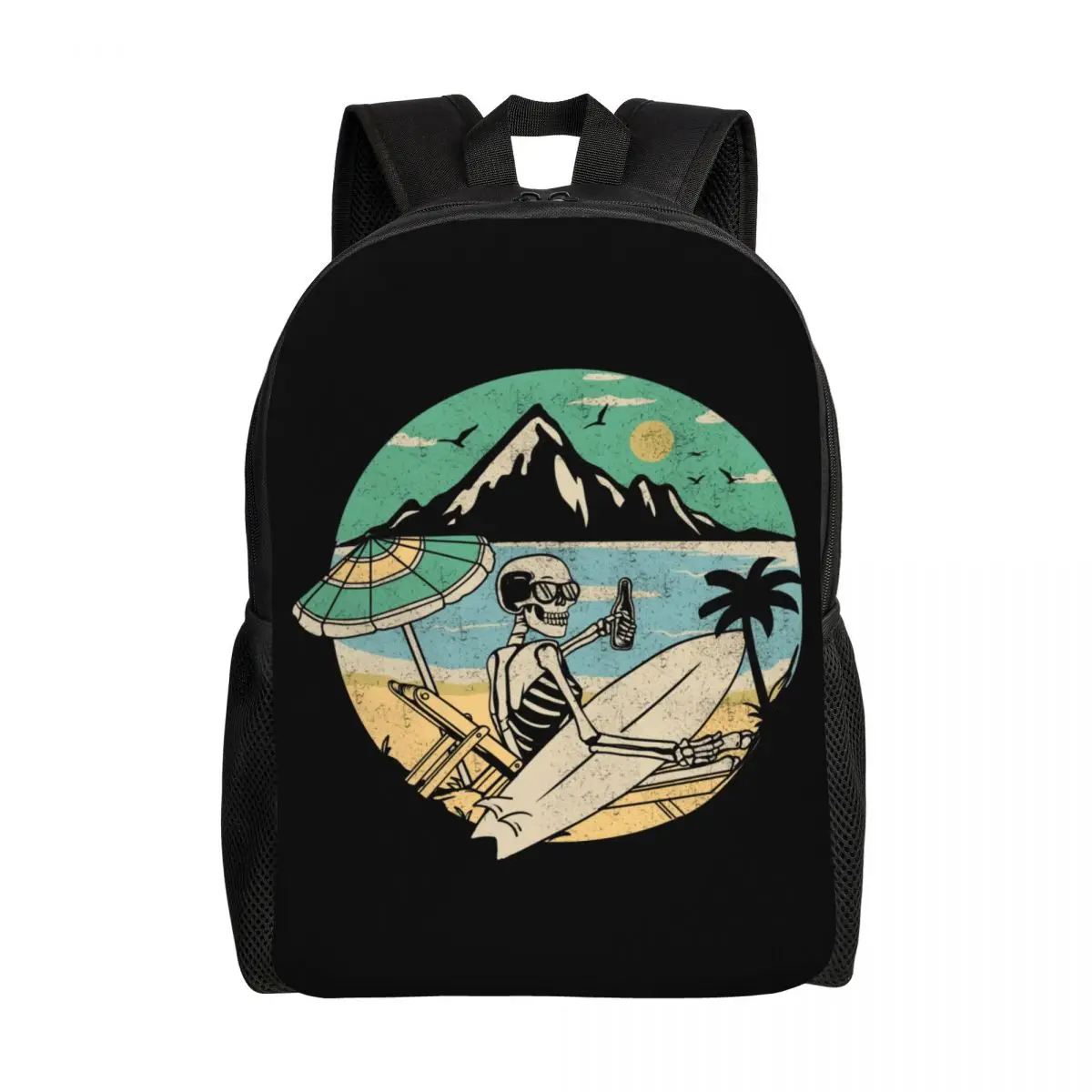 Summer Beach Surfer Skull Travel Backpack Women Men School Computer Bookbag Surfing College Student Daypack Bags