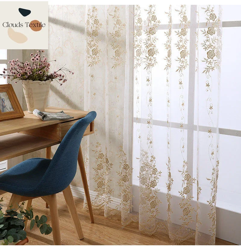 Luxo moderno rosa sheer cortina para quarto cozinha cortinas para sala de estar design floral tule janela triagem fio