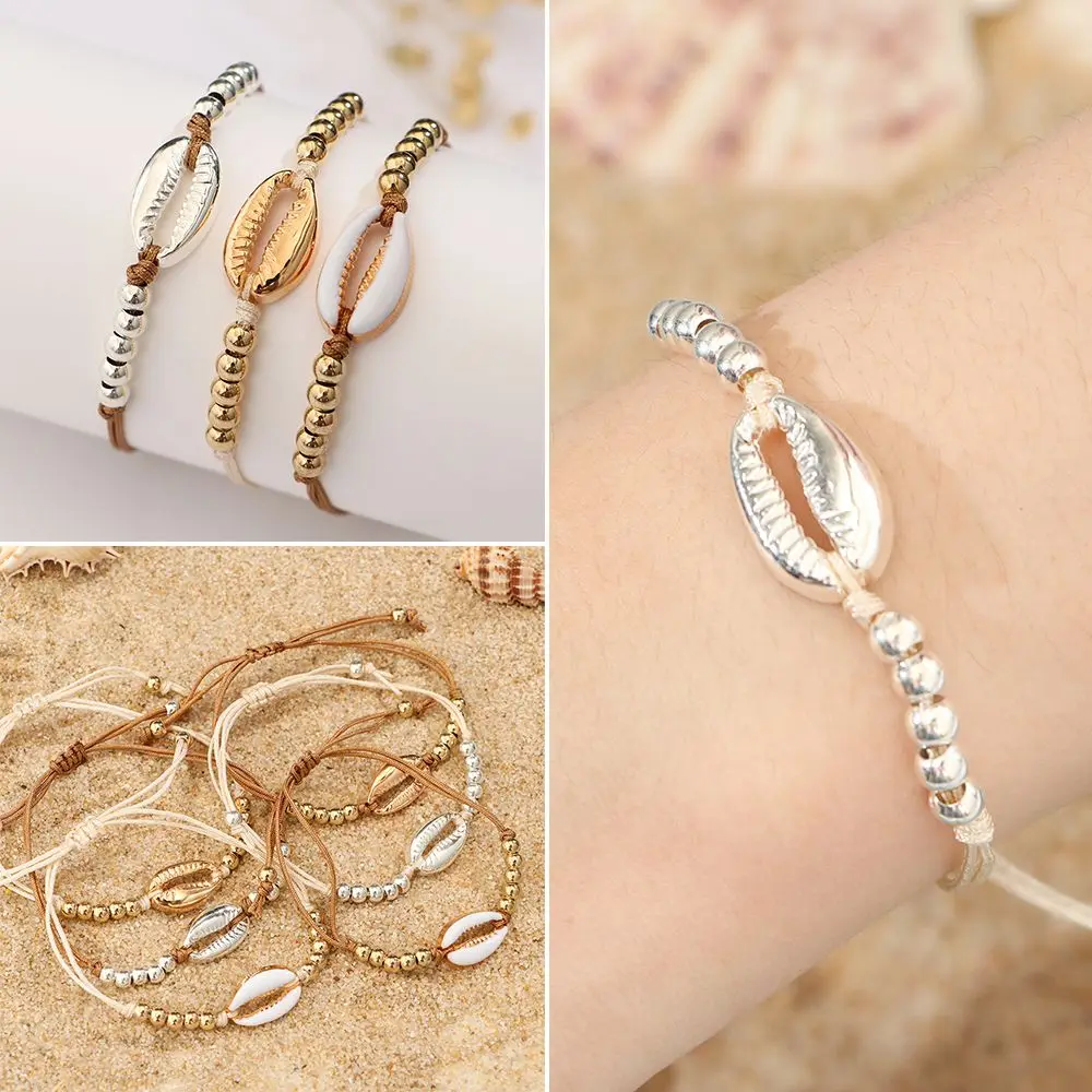 Fashion Cowrie Shell Jewelry Bead Bracelets for Women Boho Vintage Gold Color Seashell Handmade Bracelet for Women Beach Jewelry