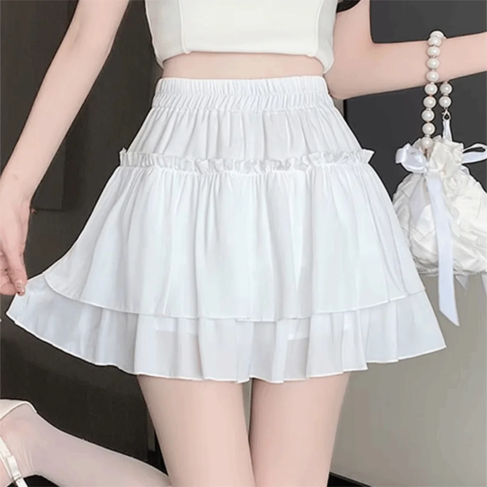 

Chic Sweet Style Pleated A-Line Skirt Versatile Basic Cut Ruffle Skirt High Waist Elegant Elastic Waist Skirt Feminine