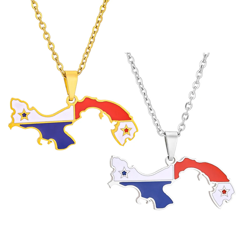 Republic of Panama Map Flag Pendant Necklace Stainless Steel Men Women Panamá Maps Jewelry Gift