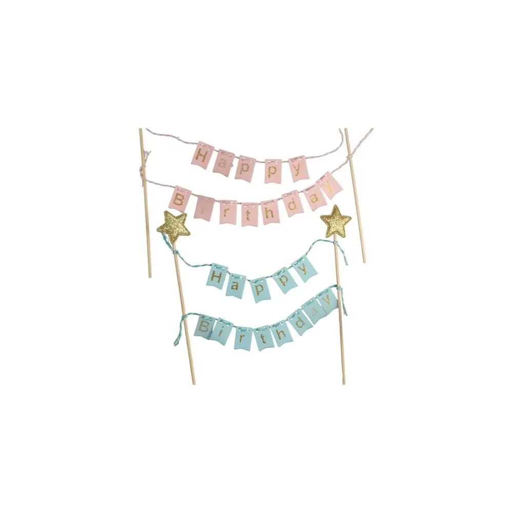 

Boys Girls Baby Shower Stars Happy Birthday Bunting Banner Cake Flags Cake Topper Baking Decoration Party Supplies