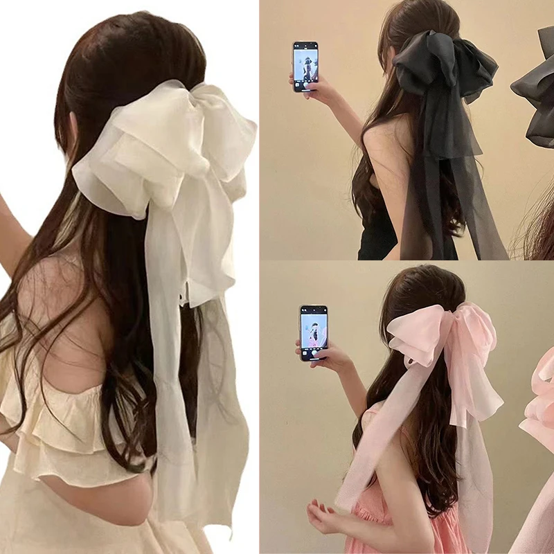 

Новая фея, завязанная длинная лента, шифоновая заколка для волос с большим бантом, заколка для волос с хвостиком, женские аксессуары для волос для девочек, головные уборы