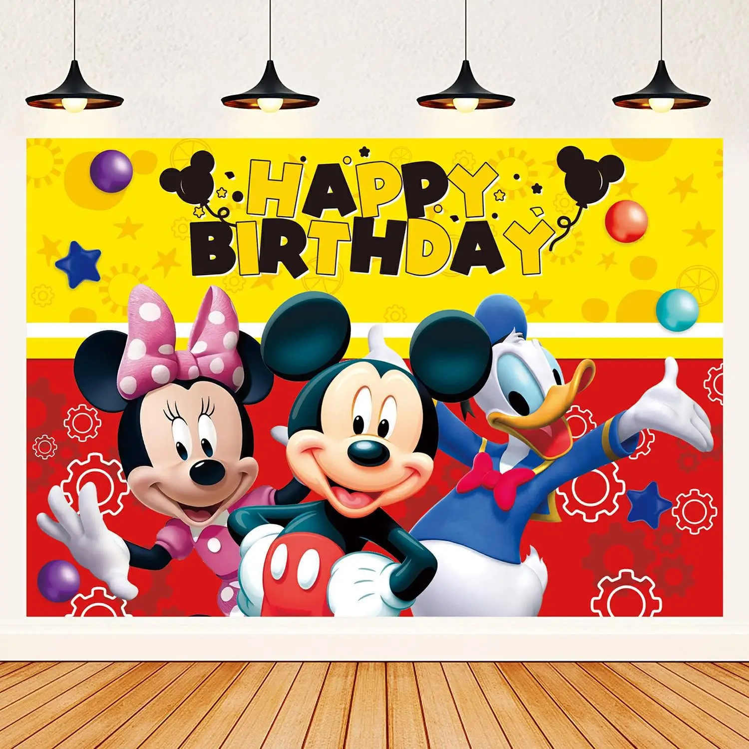 Disney Cartoon Mickey Minnie Mickey Mouse Background Happy Birthday Party Baby Shower Decoration Banner Photography Props