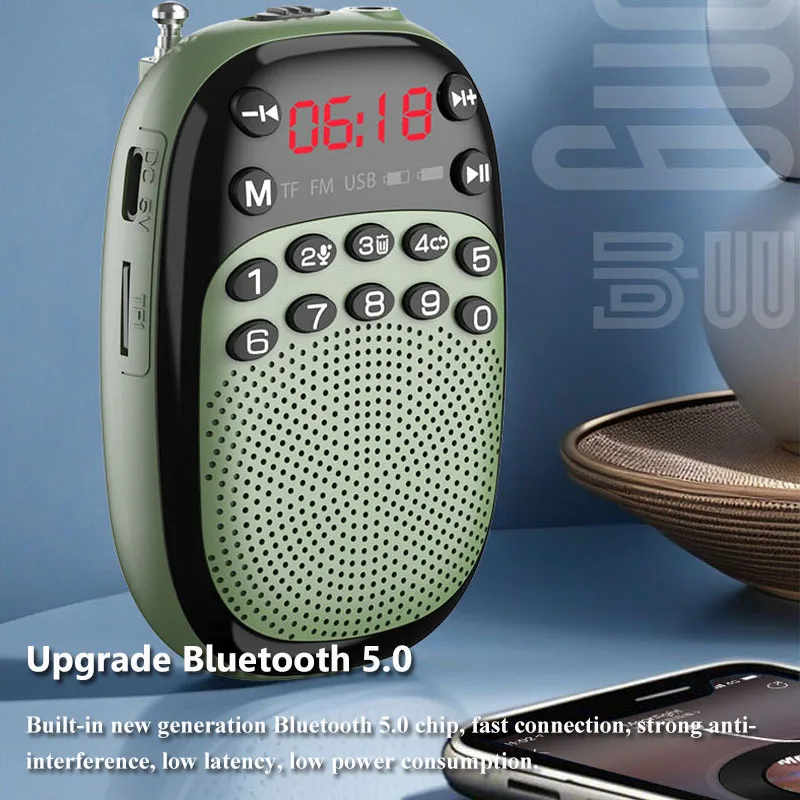 Mini bolso rádio fm portátil recarregável dsp rádios sem fio bluetooth alto-falante gravação interna e externa tf usb reprodução de música