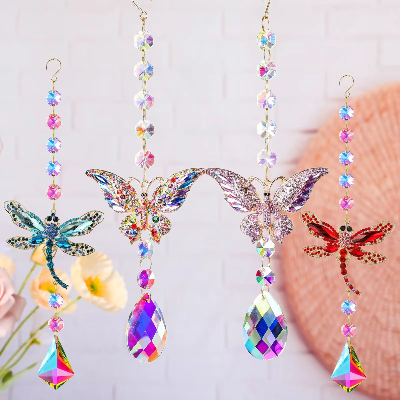 1PC Crystal Suncatcher Butterfly Dragonfly Rainbow Maker Crystals Prism Balls Pendants Ornaments for Indoor Window Decor
