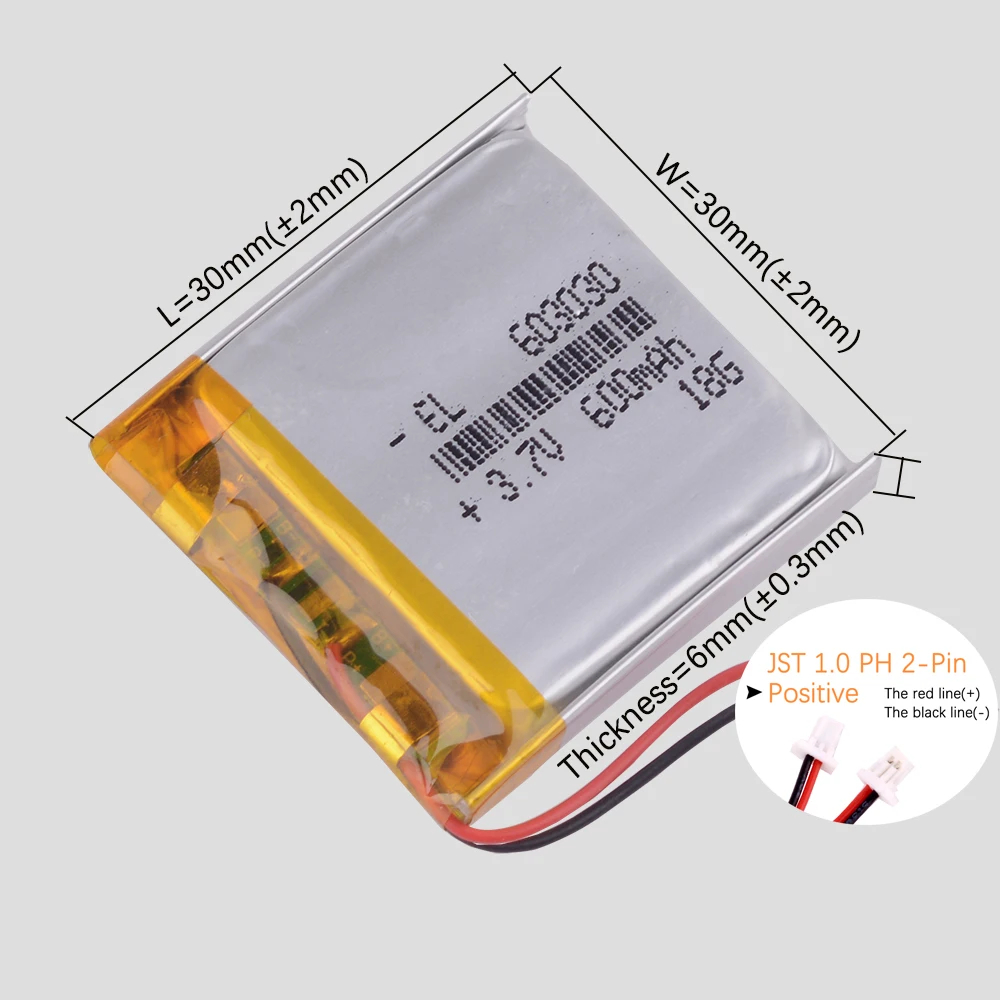 JST1.0 2Pin 703030 803030 903030 103030 503030 3.7V 500mAh 303030 403030 603030 Lithium Li-ion Polymer Battery Lipo Batteries