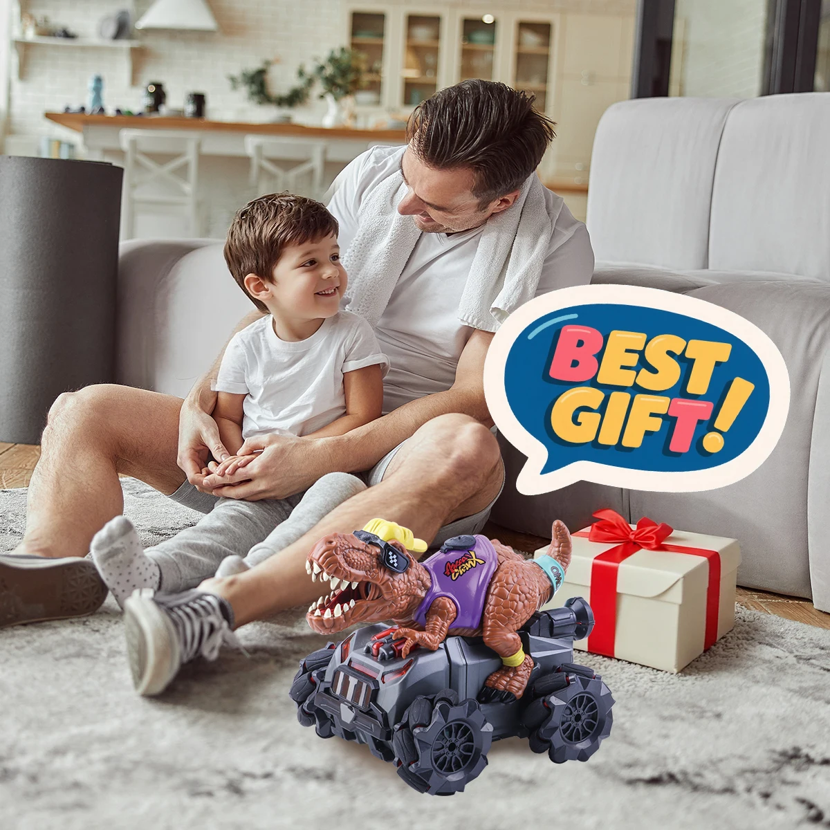 Coche de dinosaurio RC para niños, coche de pulverización con Control remoto con sonido y luz, juguete interactivo para regalo para niños