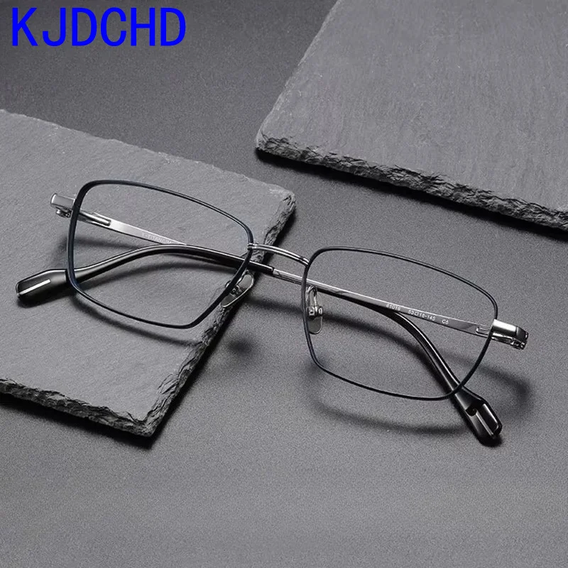KJDCHD Prescription Glasses Men Rectangle Eyewear Full Rim Myopia Lenses Pure Titanium Spectacles Progressive Eyeglasses Frames