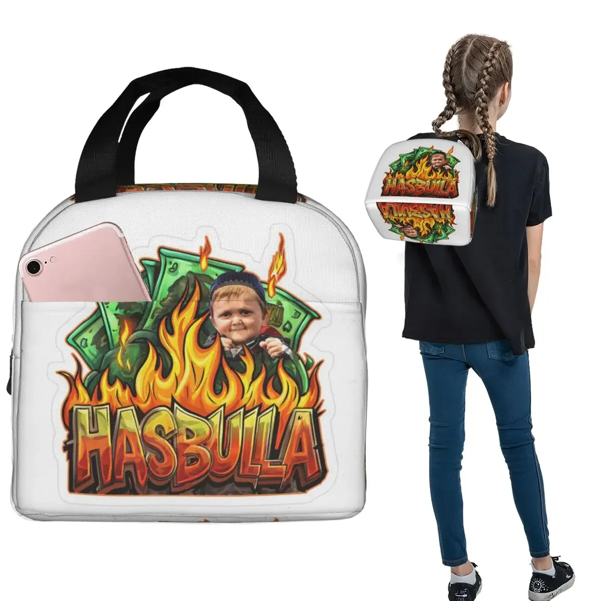 

Изолированная сумка для обеда Hasbulla Mini Meme для женщин и детей, портативные коробки для еды, термосумка для обеда