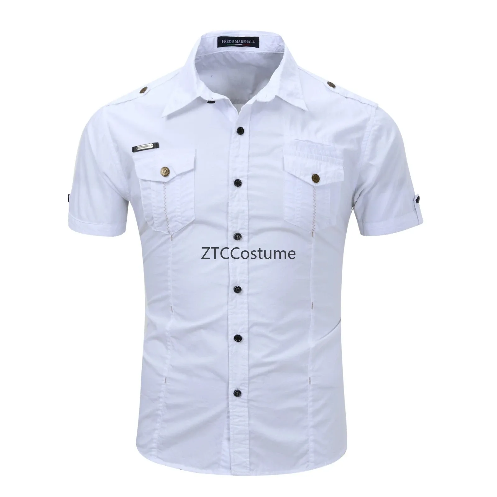 Cosplay Mens Short Sleeve Cotton Shirt Black Casual Button Down Workwear Outdoor Cargo Shirt Plus Size Summer Shirts view 6