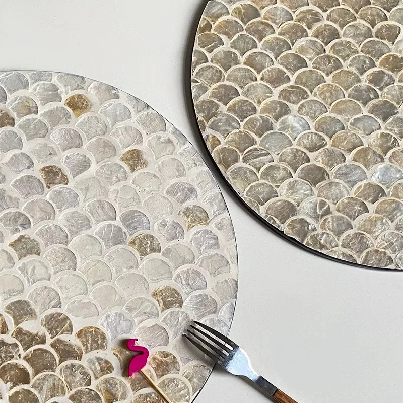 Nordic handmade Natural shell trays decorative Creativity rattan weaving shell Storage tray retro Home Western food placemat