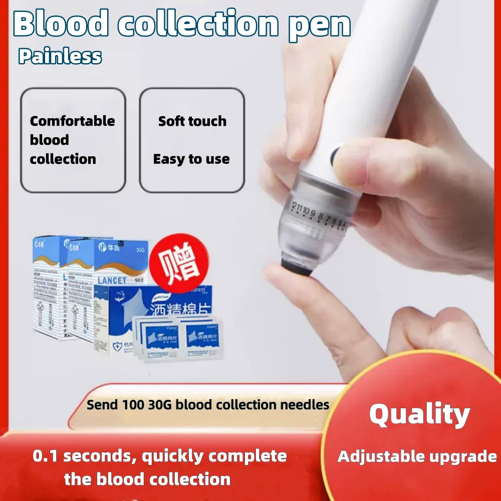 Painless Lancet Pen Lancing Device for Diabetics Blood Collect Adjustable 12 Depth Blood Sampling Glucose Test Health Care