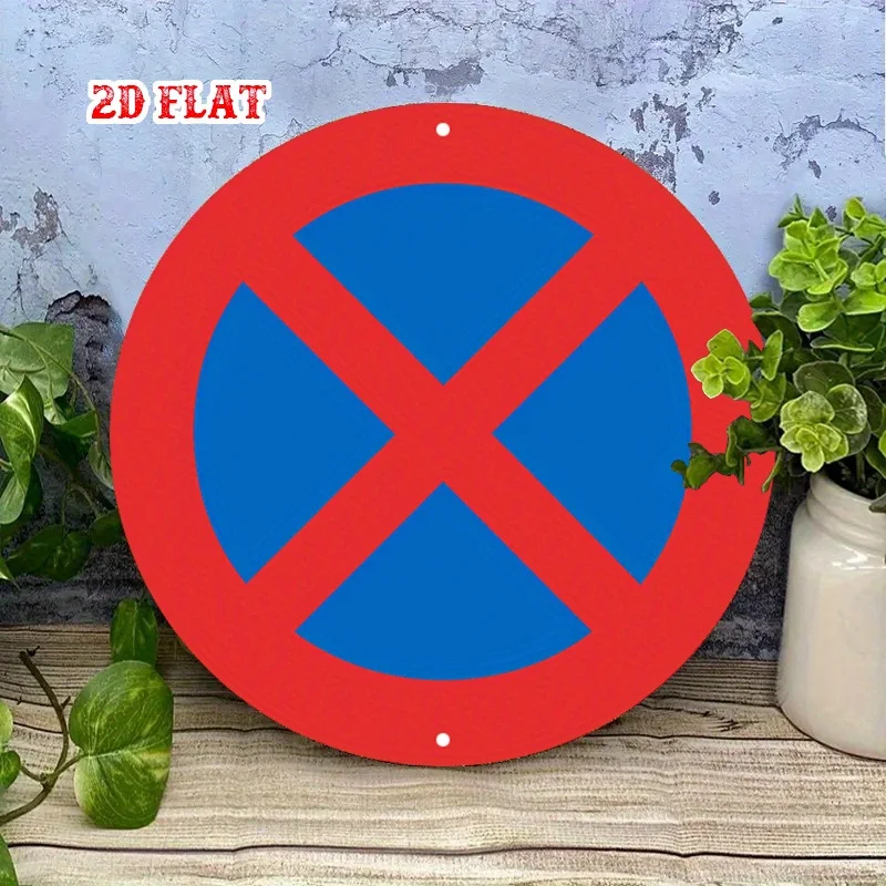 2D plane, 2D plane - 1 circular wooden signboard, blue-shaped circular wall decoration stop sign.