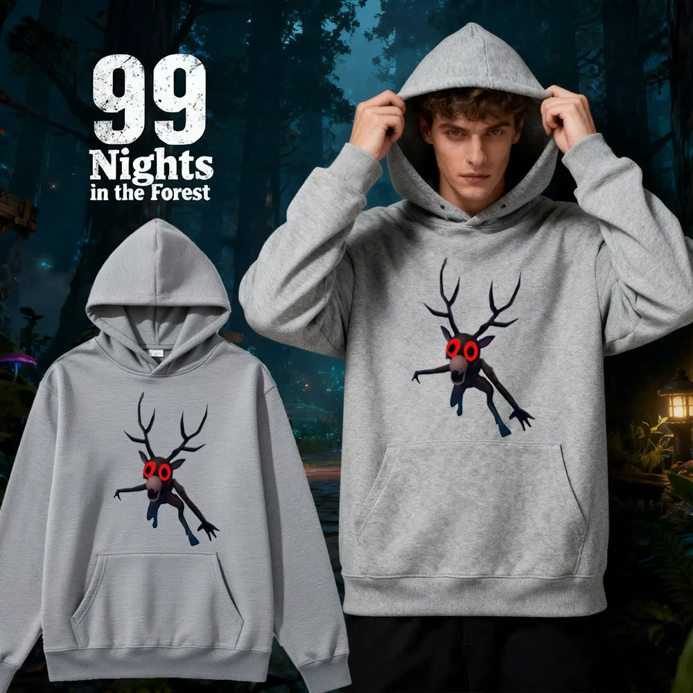 99 Nights Halloween Gamer Deer in The Forest Meme Youth Pullovers for Men Women Hoodies Sweatshirt Long Seleeve Men Clothing