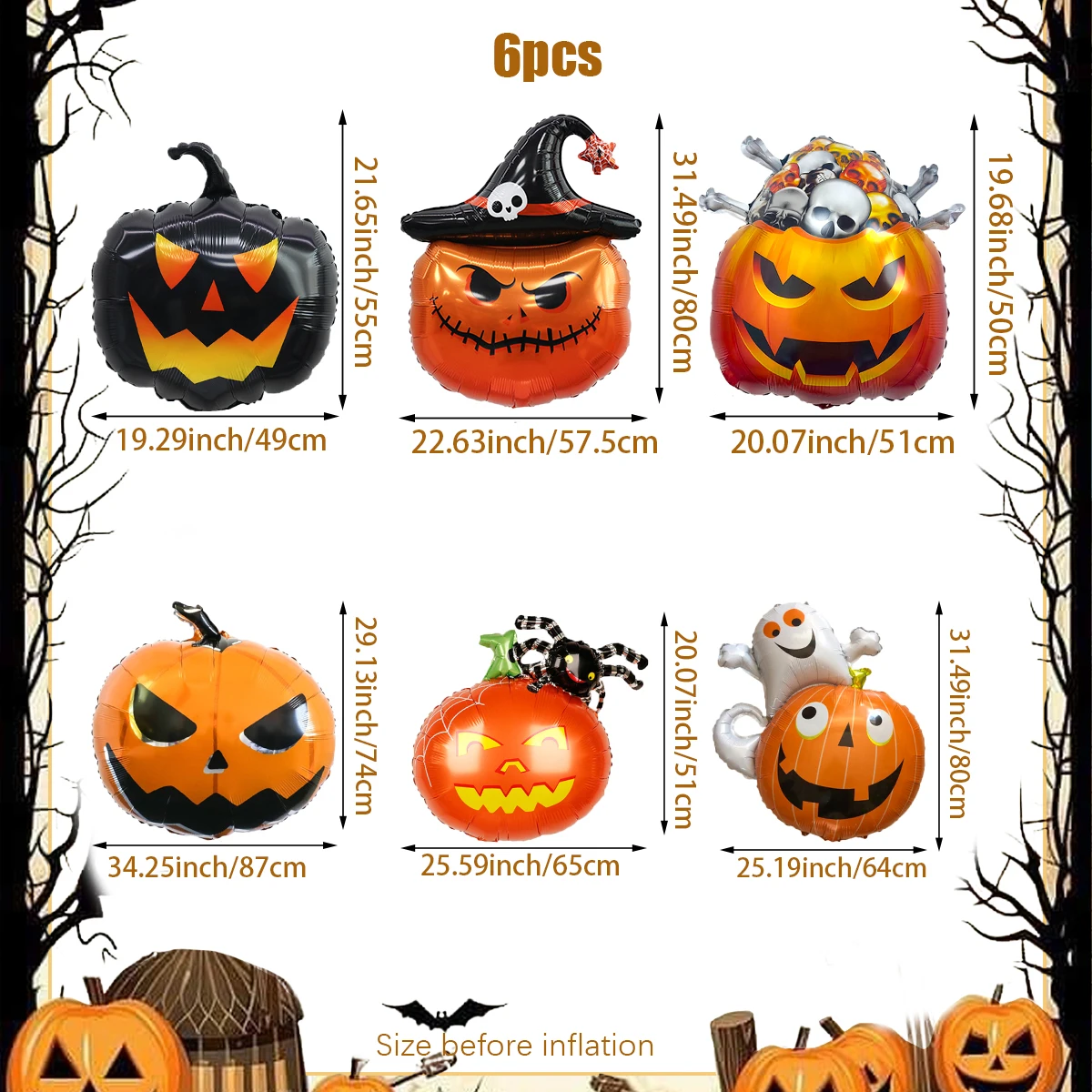 Set di 6 palloncini con zucca horror di Halloween, palloncini in alluminio di Halloween, per la decorazione della festa di Halloween per creare un terrifyi