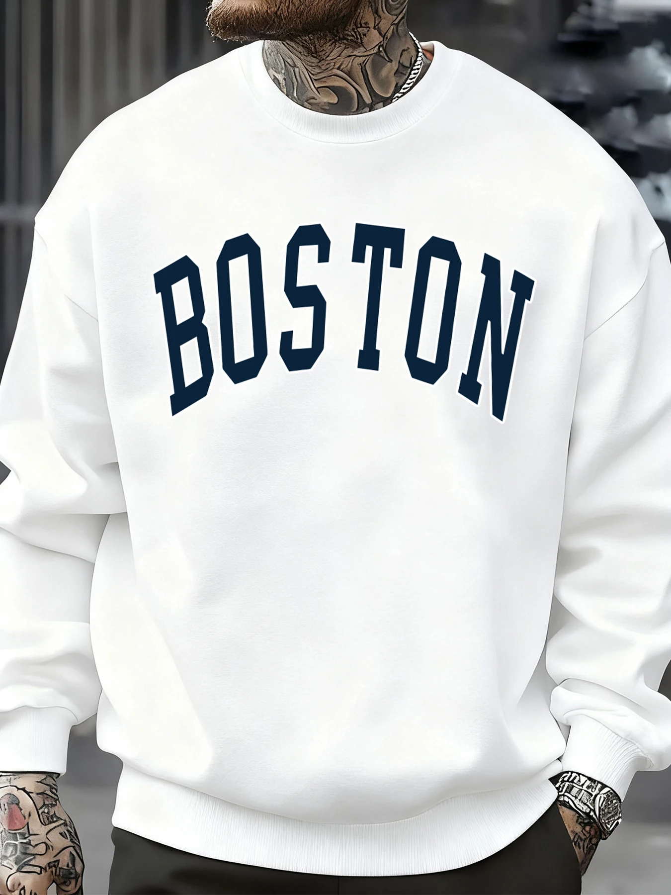 

Мужская толстовка с буквенным логотипом Boston, флисовая осенняя уличная одежда, пуловеры большого размера с круглым вырезом, повседневная одежда унисекс в стиле хип-хоп