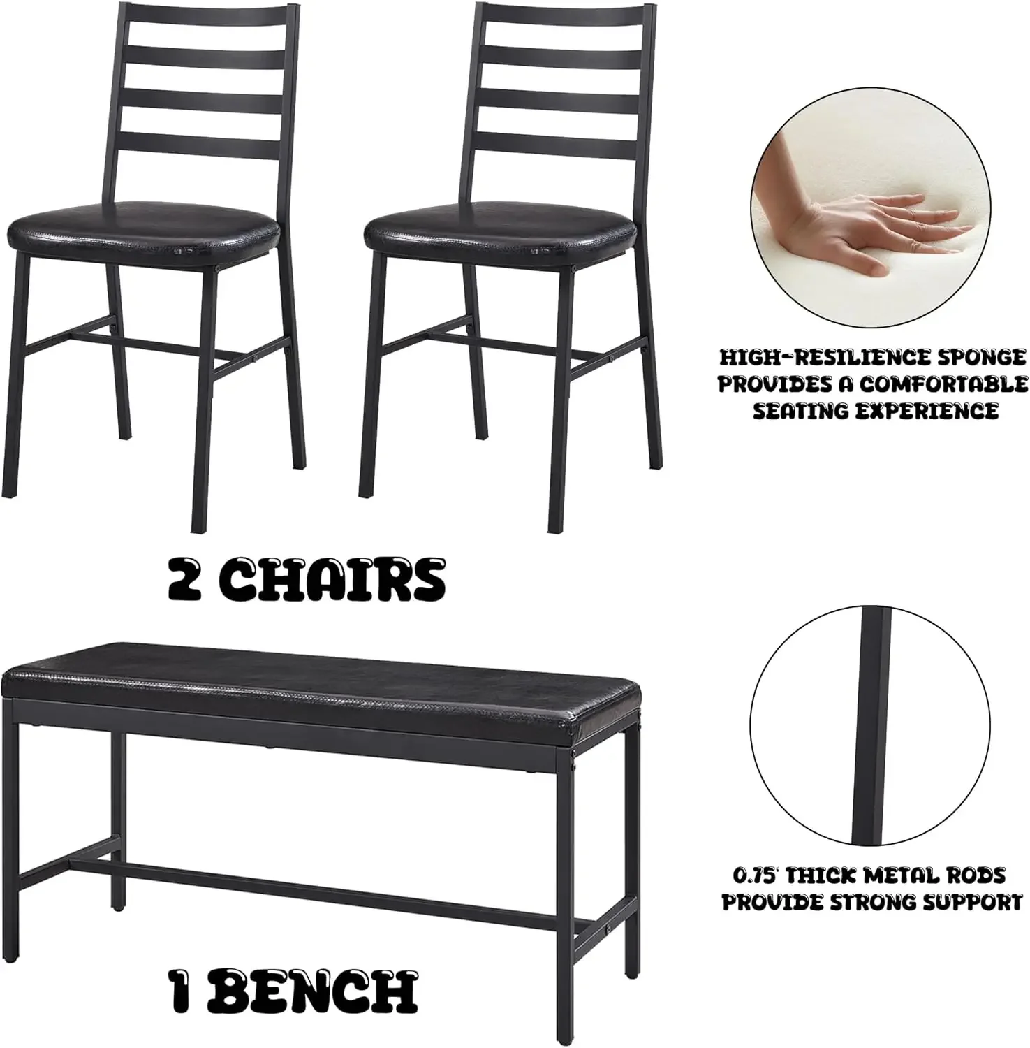 Dining Table Set for 4, 55" Large Kitchen Table Set with 2 Chairs & Bench, Rustic Wood Dining Bar Table w/ Drawer and Wine USA