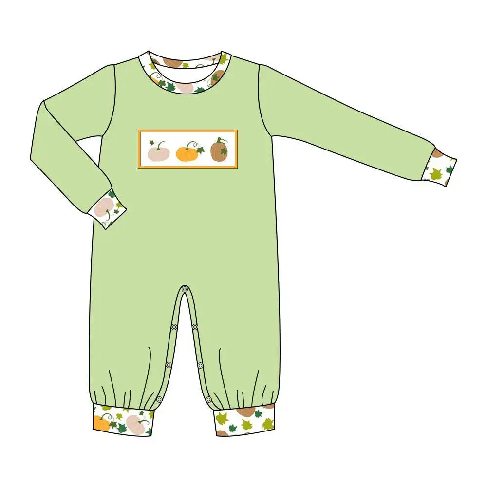 Cartoon Pumpkin Print Infant And Toddler Autumn Green Long-sleeved Trousers Boutique Jumpsuit Wholesale And Retail