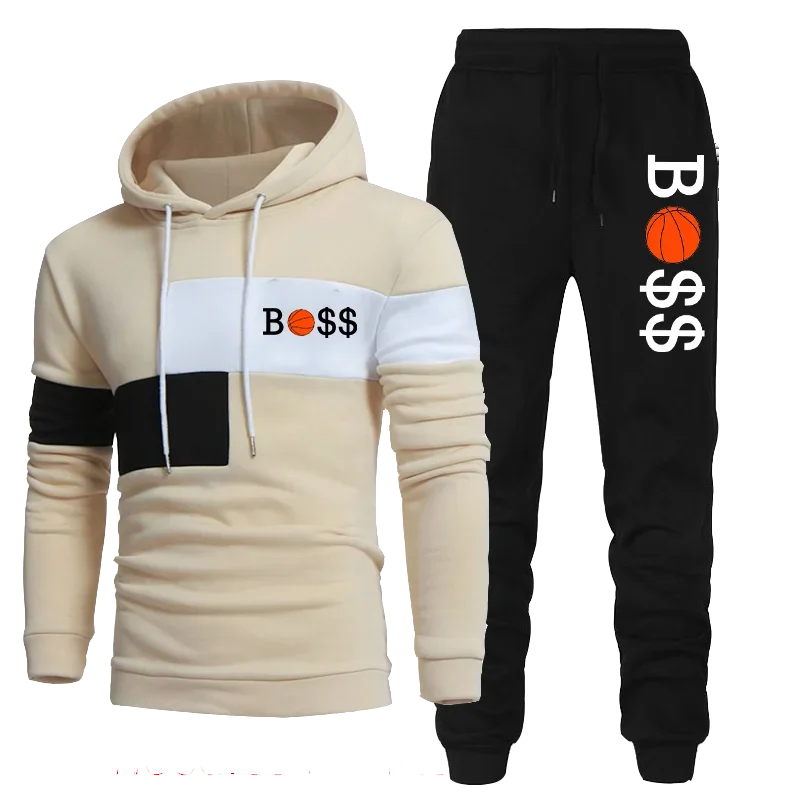 Fashion Mens Print Tracksuit Hooded Sweatshirts and Jogger Pants High Quality Gym Outfits Autumn Winter Casual Sports Hoodie Set