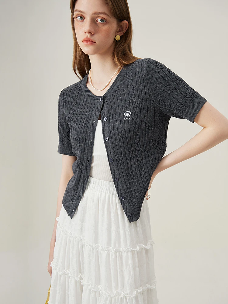 FSLE Summer Knitted Cardigan Versatile Casual Top For Women 2024 New Design Dry  Linen Material Light Top Female 24FS12014