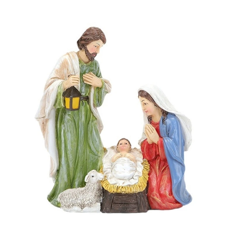 Christmas Nativity Scene Statue, Resin Christian Religious Figurines for Festive Church Display Dropship