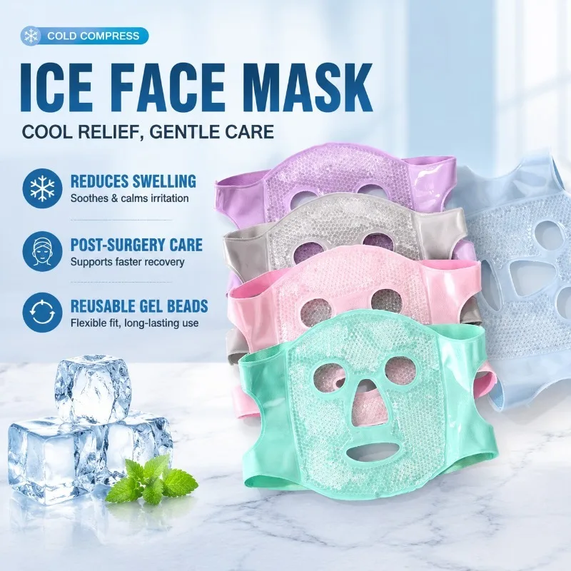 Ice Face Mask for Swelling, Cold Compress Eye Mask for Post Surgery Recovery, Reusable Gel Beads Face Mask for Cooling